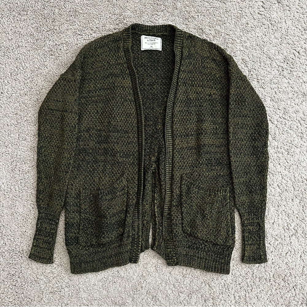 Abercrombie & Fitch Olive Green Open Front Split Back Cardigan Womens Size M
